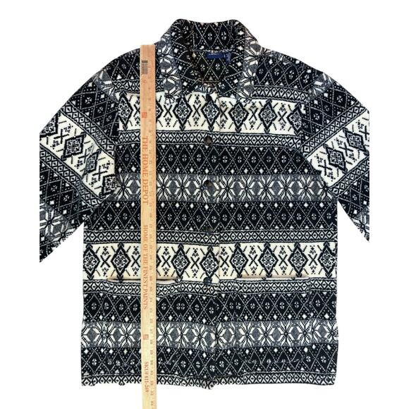 Liz Claiborne Cabincore Jacket Sherpa Fleece Shacket Aztec Black White Button M - Picture 9 of 9